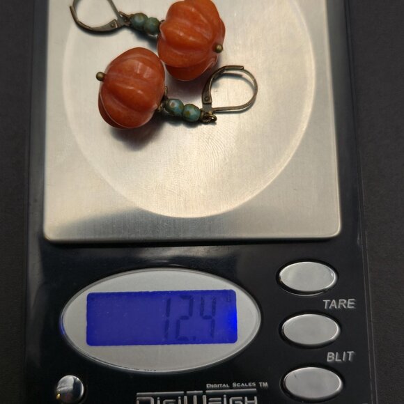 Copper Glass Pumpkin With Stone Handmade Earrings A6746 - Picture 6 of 6